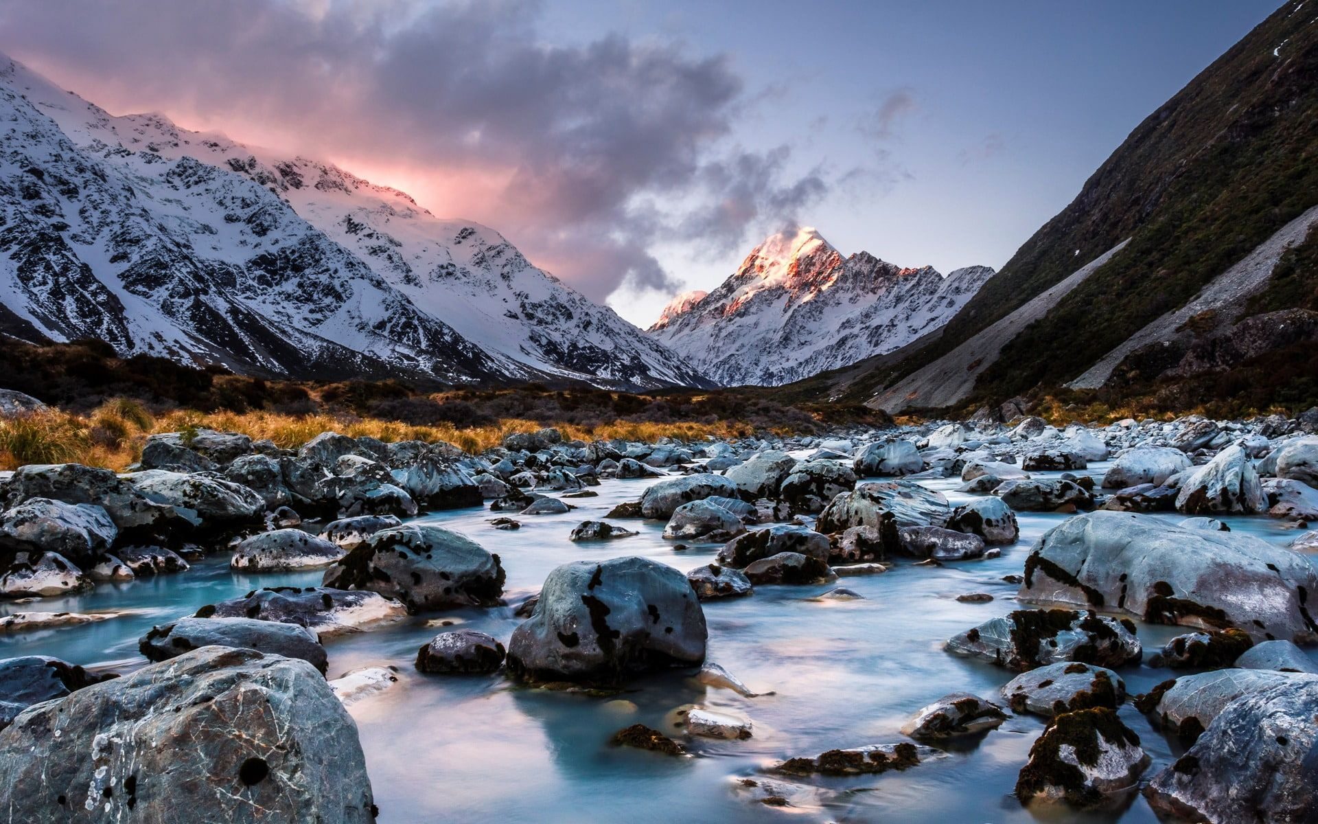 New Zealand alpine stream and mountains